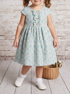 Laura Ashley London 3T Girl Lace Overlay Dress Blue Green Cottagecore